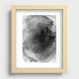 Black and Grey Abstract Watercolor Painting Monochrome Nebula 3 Recessed Framed Print