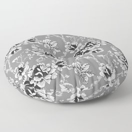 Spring Flowers Pattern Black and White Floor Pillow