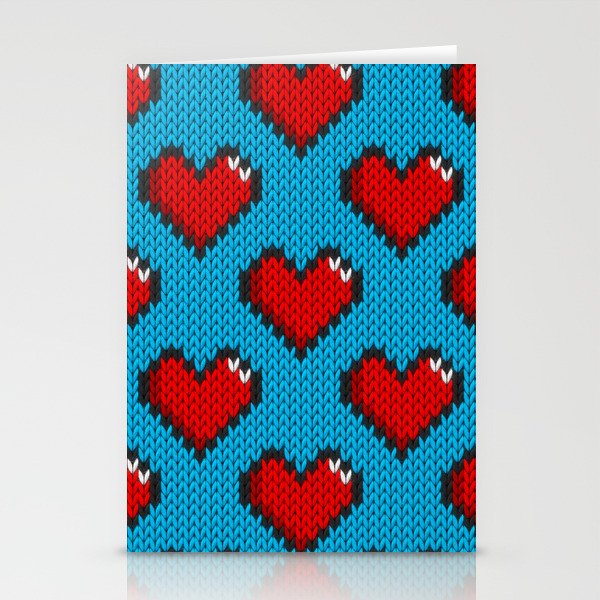 Knitted heart pattern - blue Stationery Cards