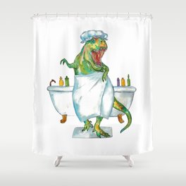 T-rex taking bath dinosaur painting Shower Curtain