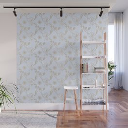Magnolia And Daisy Seamless Pattern_Light Blue Wall Mural