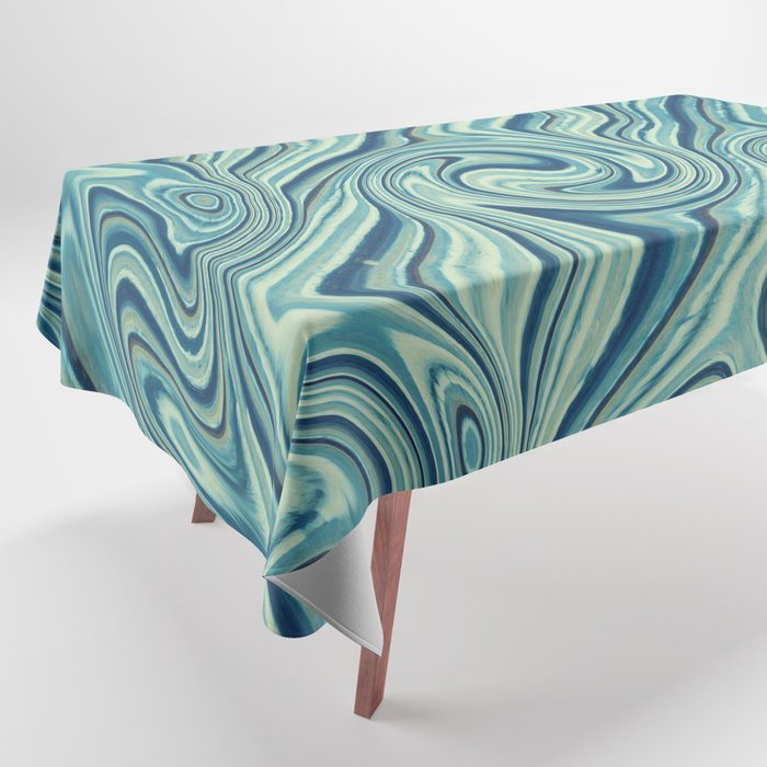 Cool Blue Green Minimalist Retro Liquid Swirl  Tablecloth