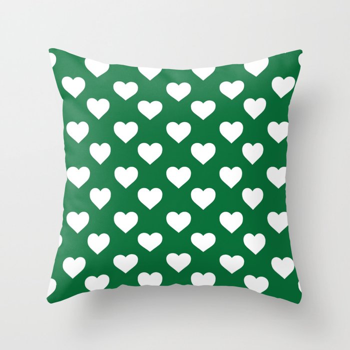 Hearts (White & Olive Pattern) Throw Pillow
