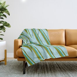 [ Thumbnail: Light Sea Green, Green & Powder Blue Colored Lined/Striped Pattern Throw Blanket ]