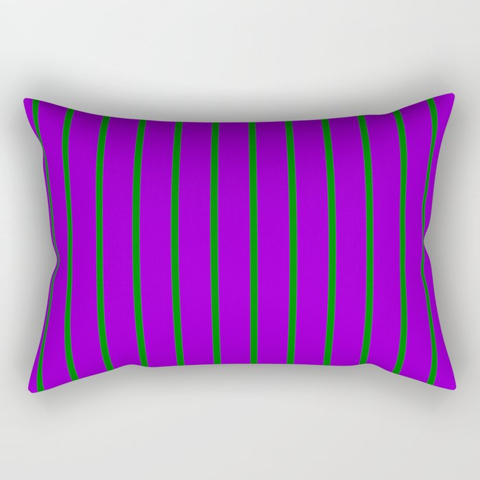 Dark Violet and Green Colored Lines Pattern Rectangular Pillow