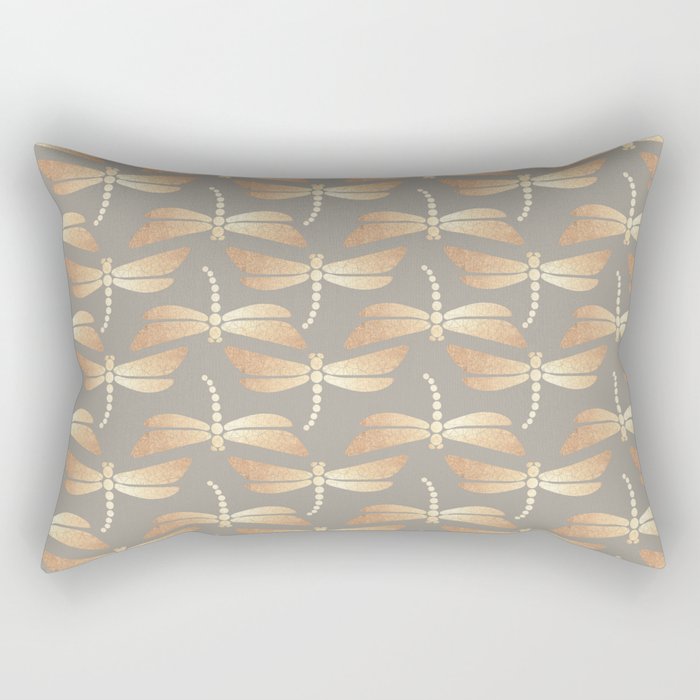 Golden Dragonflies Pattern Rectangular Pillow