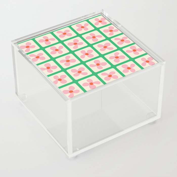Retro Flowers Pattern - Green Pink Acrylic Box