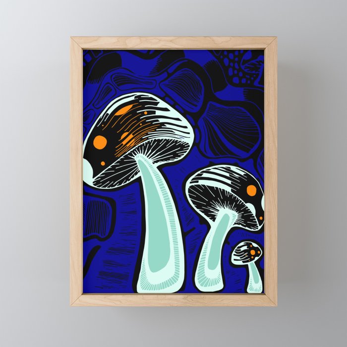 Mushroom Forest: Glowing Blue Framed Mini Art Print