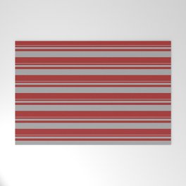 [ Thumbnail: Dark Gray and Brown Colored Pattern of Stripes Welcome Mat ]