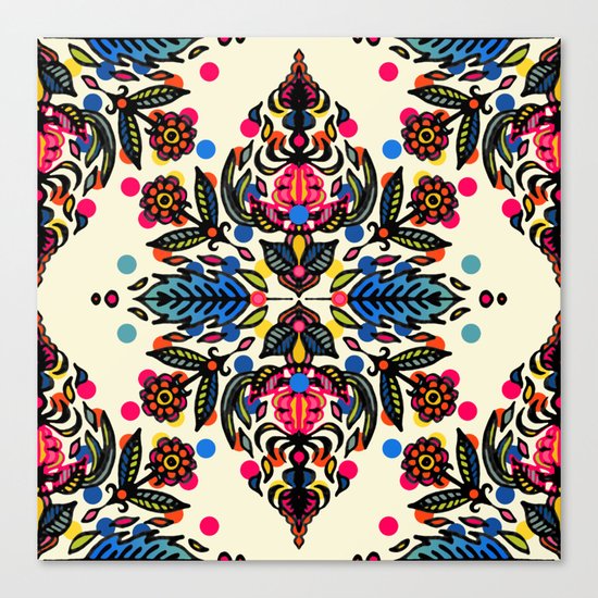 Bright Folk Art Pattern - hot pink, orange, blue & green Canvas Print