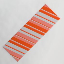 [ Thumbnail: Red, Light Grey & Salmon Colored Striped/Lined Pattern Yoga Mat ]