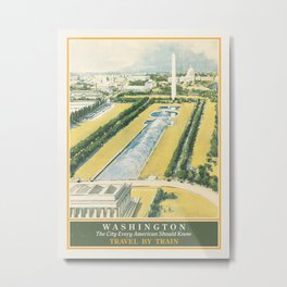 Washington DC Railroad Towards the Capitol Travel Poster Art Print Metal Print