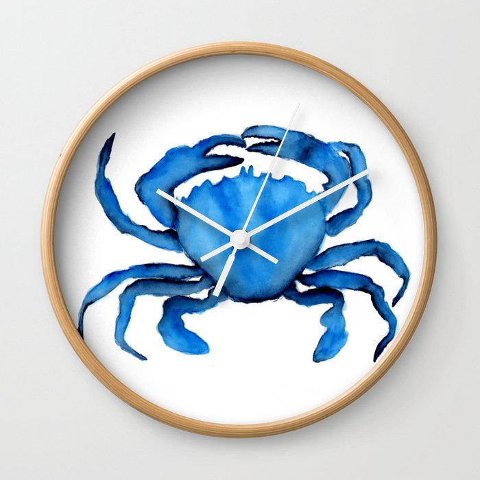 Blue Crab Watercolor Wall Clock