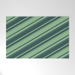 [ Thumbnail: Dark Sea Green and Dark Slate Gray Colored Lines Pattern Welcome Mat ]