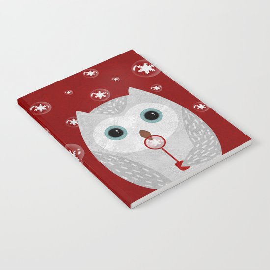Christmas Owl Red Marble Notebook
