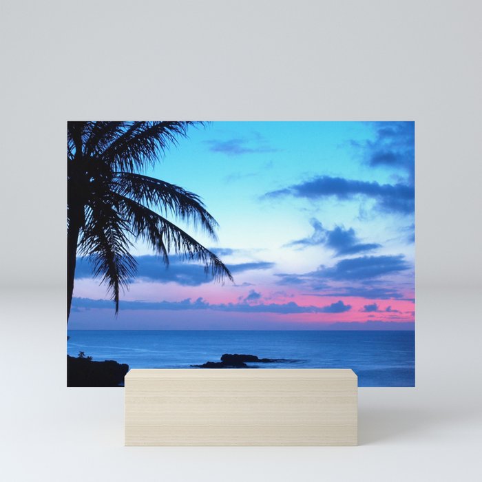 Tropical Island Beach Ocean Pink Blue Sunset Photo Mini Art Print