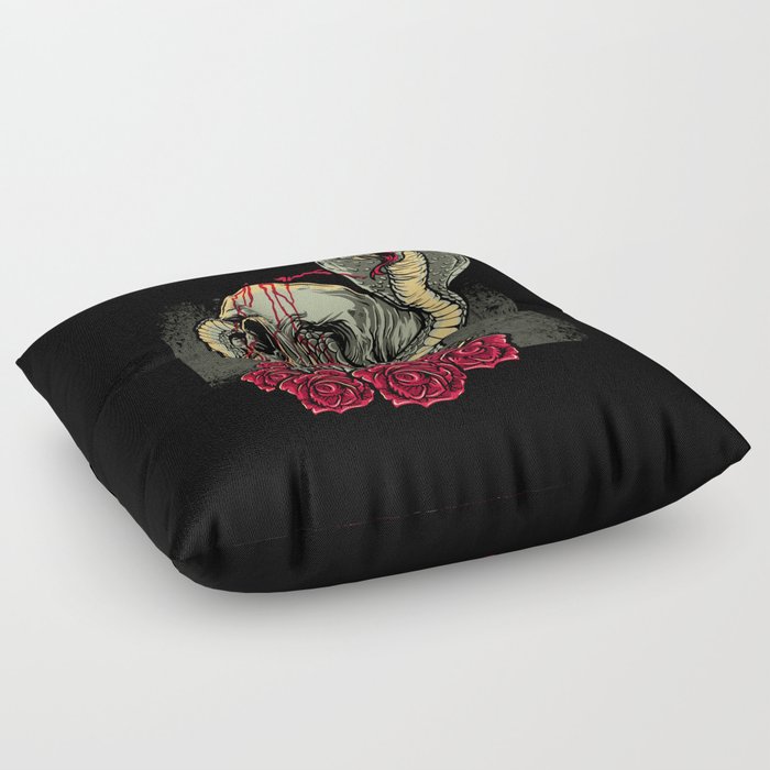 Skull Snake Roses Scary Horror Floor Pillow
