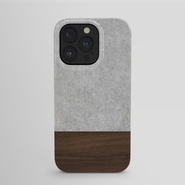 White Concrete and Walnut Wood iPhone Case