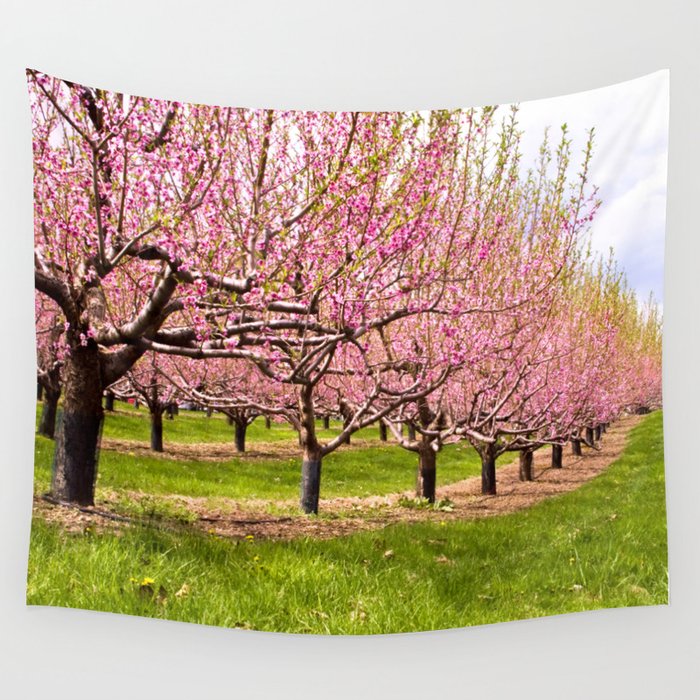 Pink Flowering Trees Wall Tapestry