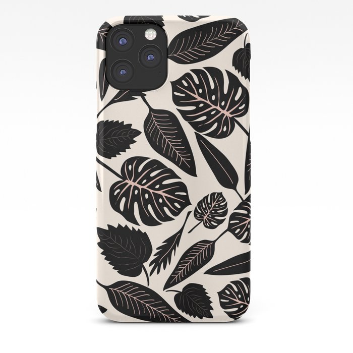 Monstera leaves Black and beige iPhone Case