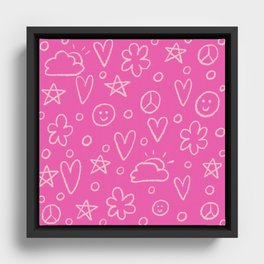 Girly Whiteboard Doodles - Sweet Pink Framed Canvas