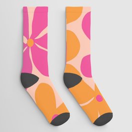  Groovy Pink and Orange Flowers Pattern - Retro Aesthetic  Socks | Graphicdesign, Hippie, Contemporary, Cute, Colorful, Pop Art, Mid Century, Dorm, Minimalist, Nature 