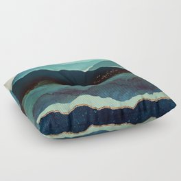 Indigo Mountains Floor Pillow | Graphicdesign, Digital, Travel, Curated, Birds, Wanderlust, Nature, Mountains, Aqua, Mint 