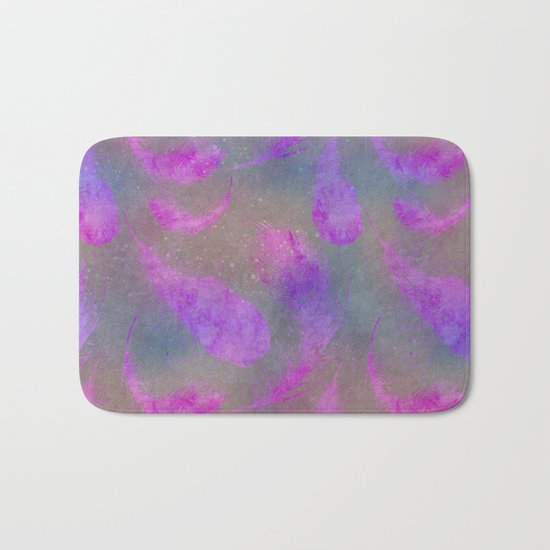 pink watercolor feather pattern Bath Mat