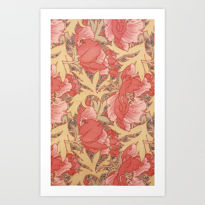 William Morris Poppies Floral Art Nouveau Pattern Art Print