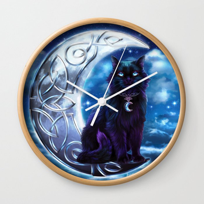 Black Cat Celtic Crescent Moon Wall Clock