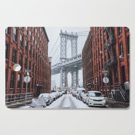 New York City Manhattan Bridge in Dumbo during snowstorm Cutting Board