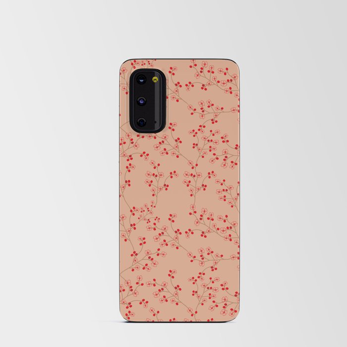 Исходный текст Blooming cherry twigs with rat berries on a beige background. Botanical composition.  Android Card Case