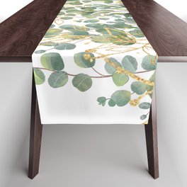 Gold And Green Botanical Eucalyptus Leaves Table Runner