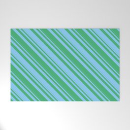 [ Thumbnail: Light Sky Blue & Sea Green Colored Striped/Lined Pattern Welcome Mat ]