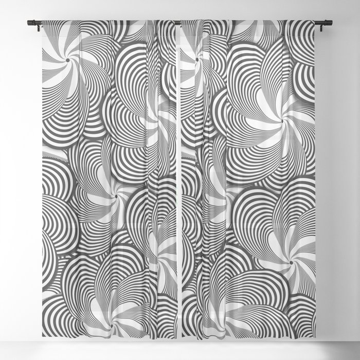 Fun Black and White Flower Pattern - Digital Illustration - Graphic Design Sheer Curtain