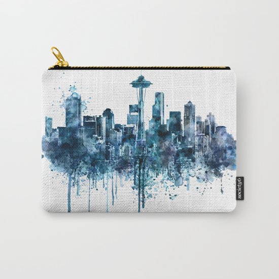 Seattle Skyline monochrome watercolor Carry-All Pouch