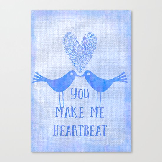 Heartbeat love birds blue Canvas Print