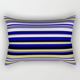 [ Thumbnail: Eyecatching Dark Khaki, Dark Slate Blue, Lavender, Dark Blue, and Black Colored Lines Pattern Rectangular Pillow ]