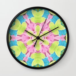 Abstract Floral Green, Blue and Pink print Wall Clock