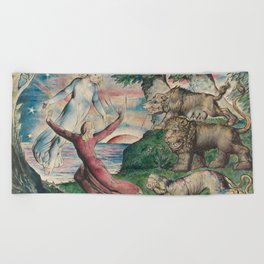 William Blake - Dante running from the three beasts Beach Towel