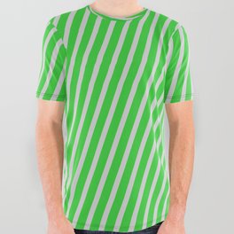 [ Thumbnail: Lime Green and Light Gray Colored Lines Pattern All Over Graphic Tee ]