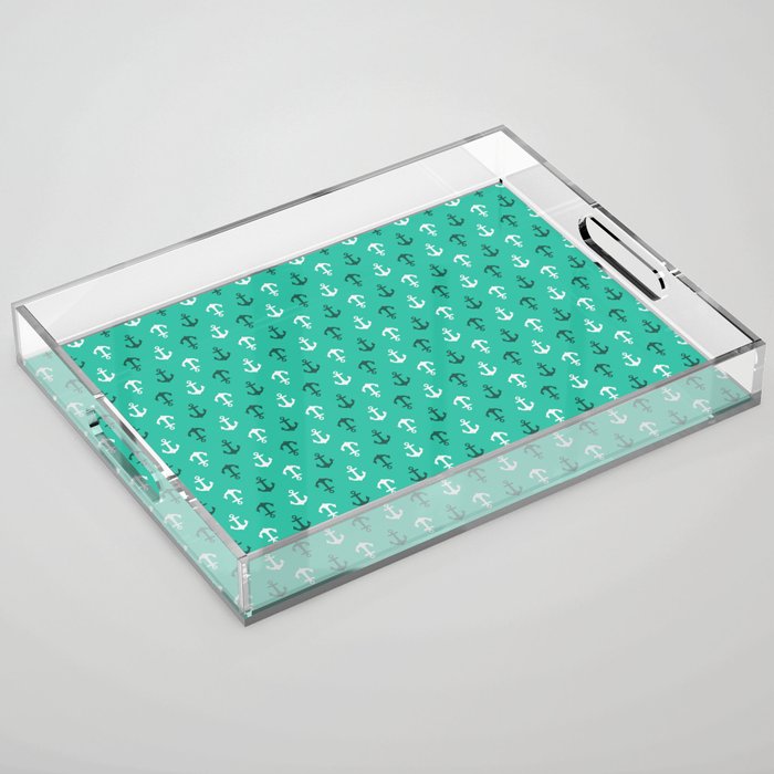 White and green anchors Acrylic Tray