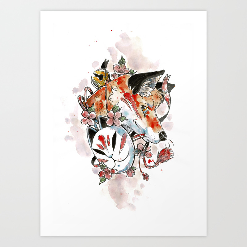 Japanese Fox Art Print By Herrzogg Society6
