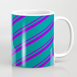 [ Thumbnail: Dark Cyan & Dark Violet Colored Lines/Stripes Pattern Coffee Mug ]