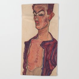 Egon Schiele - Self-Portrait, Grimacing Beach Towel