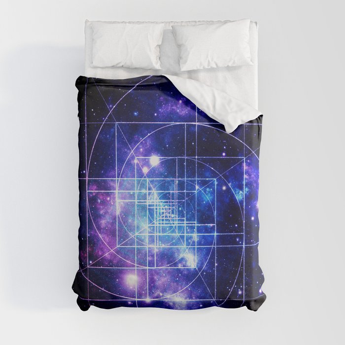 Galaxy sacred geometry Golden Mean Deep Blue purple Duvet Cover