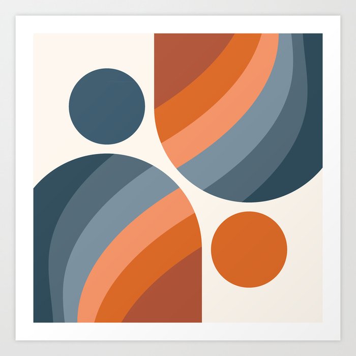 Mid Century Modern Geometric Arch a15 in Navy Blue and Orange Art Print