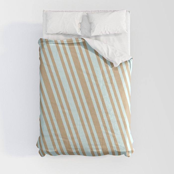 Light Cyan & Tan Colored Striped Pattern Comforter