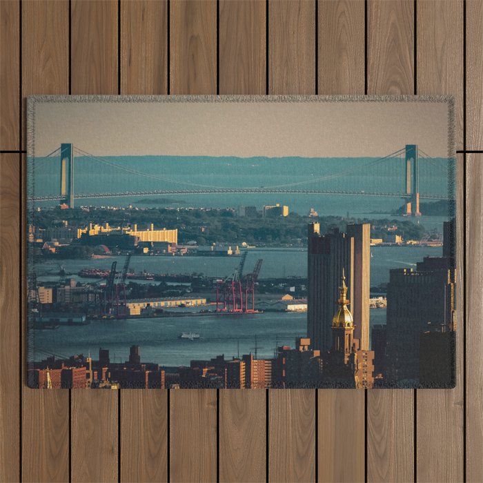 New York City Manhattan aerial view at sunset Outdoor Rug