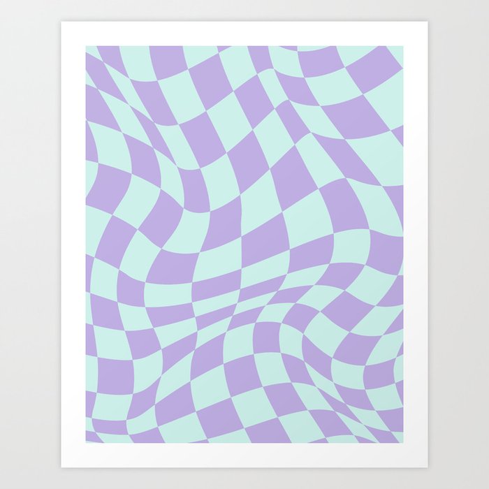 Warped Checkered Pattern in Purple Lavender and Baby Blue Art Print